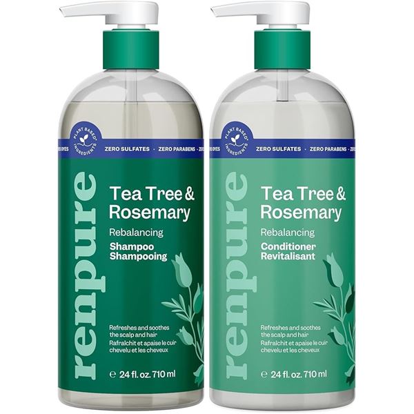 RenPure Tea Tree & Rosemary Rebalancing Shampoo & Conditioner Set (710ml) - New
