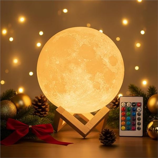 Mydethun 16-Color Moon Lamp (7.1 Inch) Lunar Light with Remote & Touch Control; USB Rechargeable