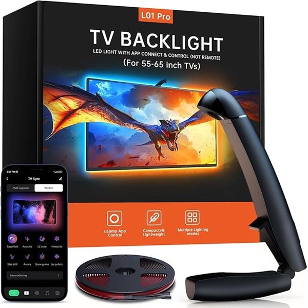 L01 Pro TV Backlight LED Light Strip Kit with App/Smart Control (For 55-65" TV's) - New Sealed