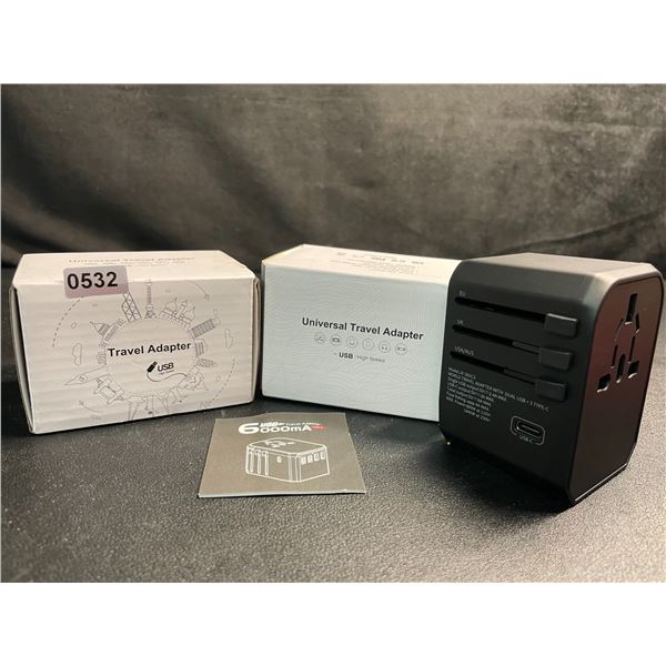 Lot of 2 Universal Travel Adapters (AUS/EU/US/UK Compatible) w/ USB-C & USB-A Ports - New