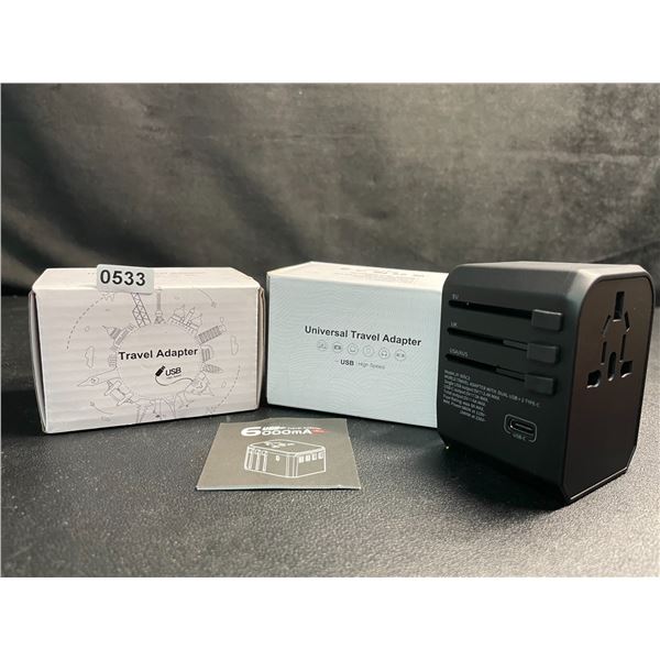 Lot of 2 Universal Travel Adapters (AUS/EU/US/UK Compatible) w/ USB-C & USB-A Ports - New