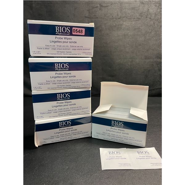 5 Boxes of BIOS Professional Probe/Alcohol Wipes (100 Packets Per Box) - New