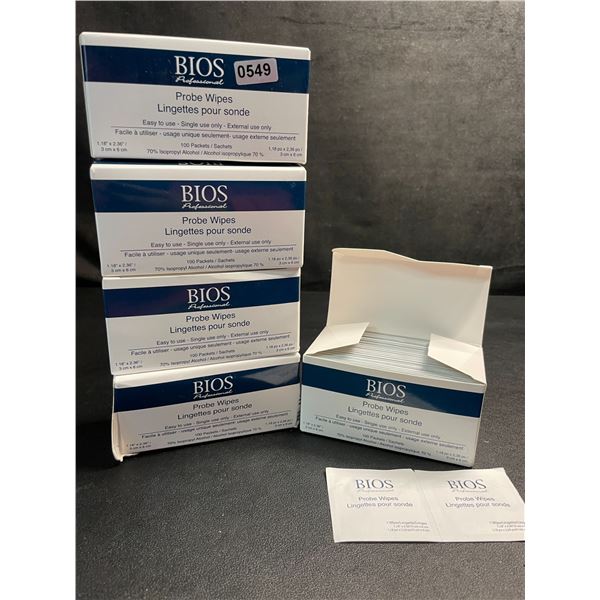 5 Boxes of BIOS Professional Probe/Alcohol Wipes (100 Packets Per Box) - New