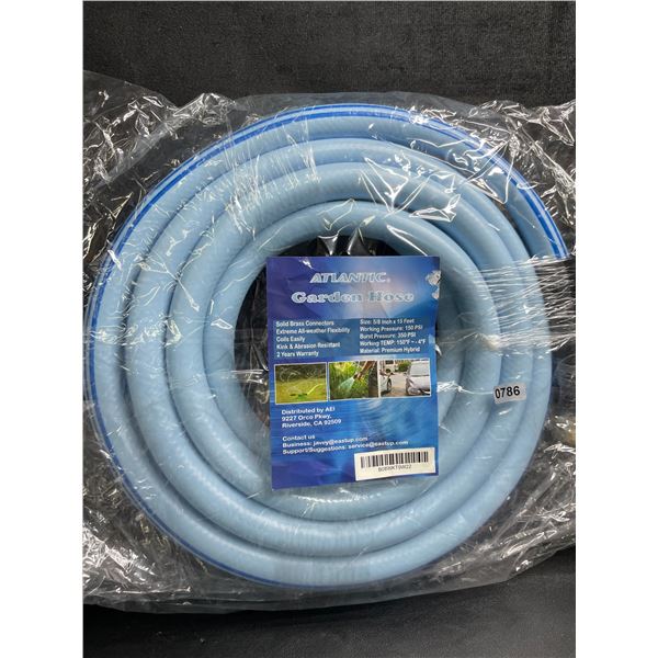 15FT Atlantic Garden Hose - 5/8inch x 15 Feet Length - Blue - New