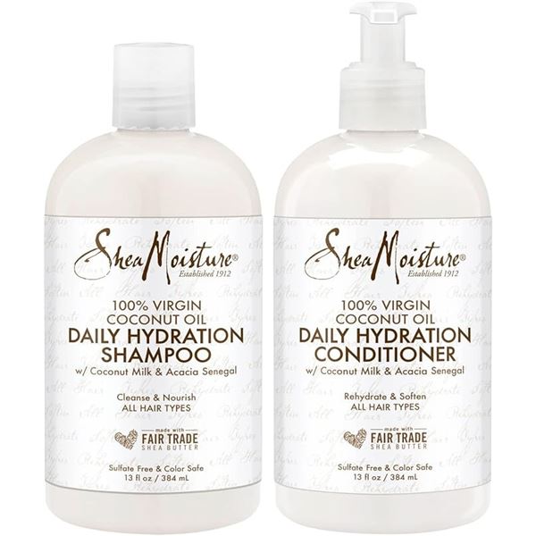 Shea Moisture 100% Virgin Coconut Oil Daily Hydration Shampoo + Conditioner Set (384ml) - New