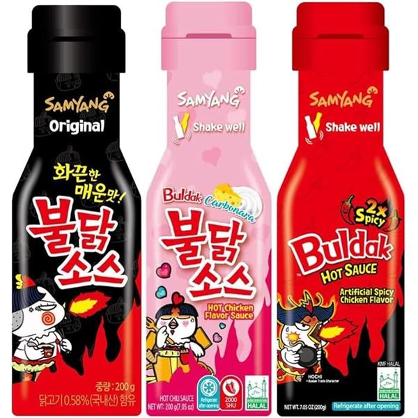 3-Pack of Samyang Buldak Hot Sauce (Variety Set) 3 x 200g Bottles - New