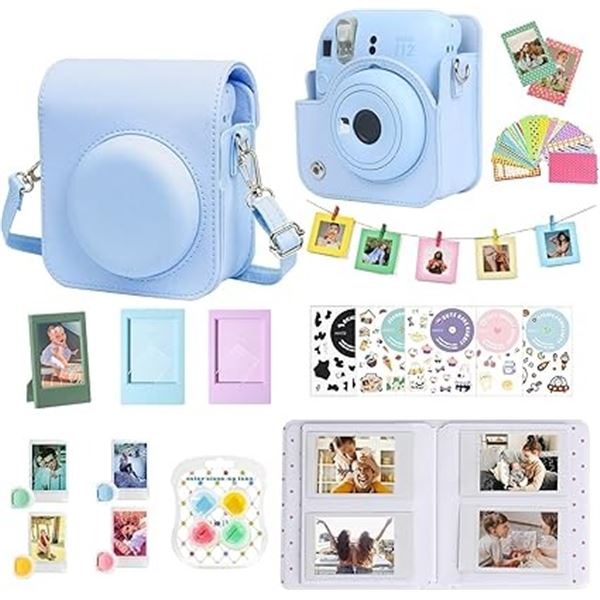 1 Fujifilm Instax Mini 12 Instant Camera Case + Album & Accessories Set (Pastel Blue) - New
