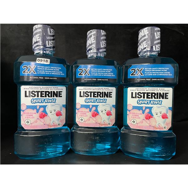Lot of 3 Listerine Smart Rinse; Anticavity Fluoride Mouth Rinse (500ml) Bubblegum Flavor - New