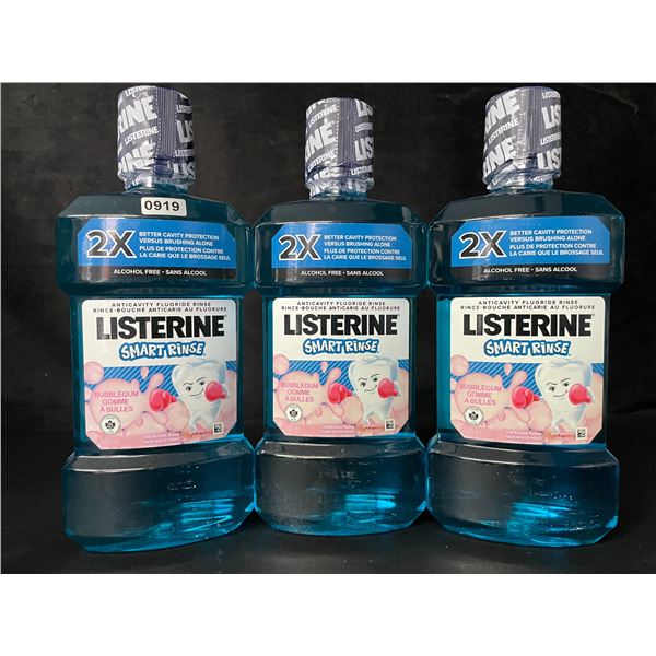 Lot of 3 Listerine Smart Rinse; Anticavity Fluoride Mouth Rinse (500ml) Bubblegum Flavor - New