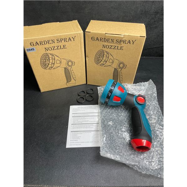 Lot of 2 Heavy-Duty Garden Hose Spray Nozzles - 10 Spray Patterns - New