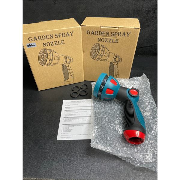 Lot of 2 Heavy-Duty Garden Hose Spray Nozzles - 10 Spray Patterns - New