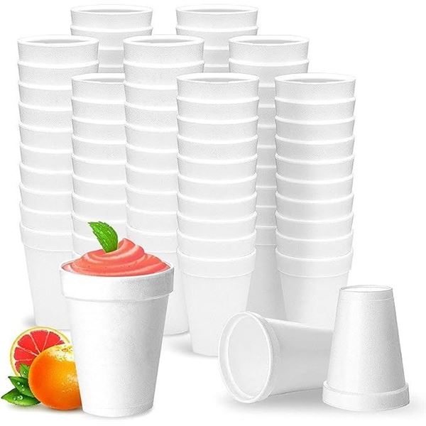 100-Pack of White Foam Disposable Cups (12oz) Insulates Hot & Cold Beverages - New