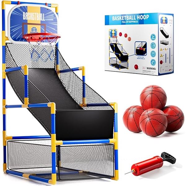 1 Kids Arcade Basketball Game Set with 4 Balls and Air Pump - For Indoors/Outdoors - NEW!