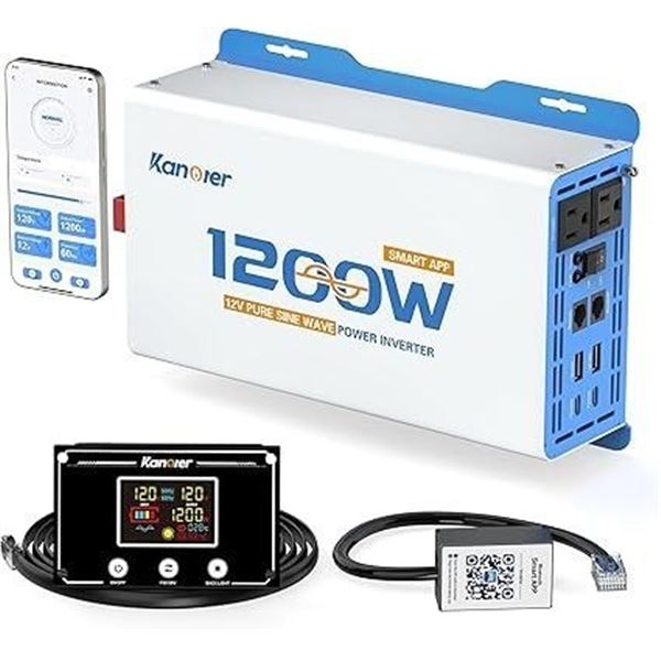 Kanorer 1200W Pure Sine Wave Power Inverter; DC to AC Power Converter w/ Smart App - BRAND NEW!