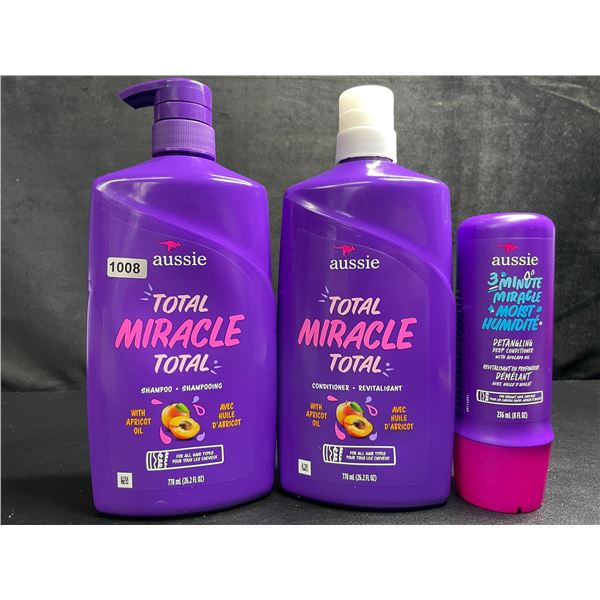 3PC Aussie Hair Products - Total Miracle Shampoo & Conditioner (778mL) & Detangler (236ml) - New