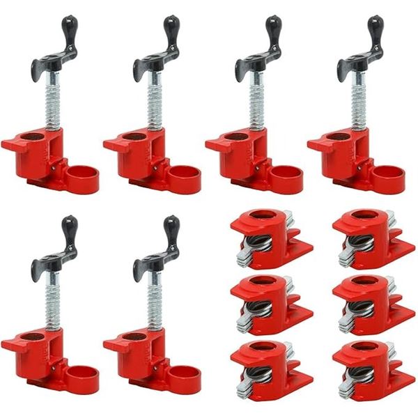 6-Pack of Yaetek Heavy-Duty Wood Pipe Clamps - Cast Iron Woodworking Pipe Clamps - New