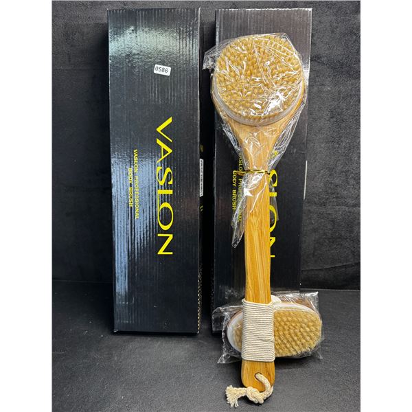 2 Vaslon Professional Body Scrub Brushes with Exfoliating Hand Brush - New