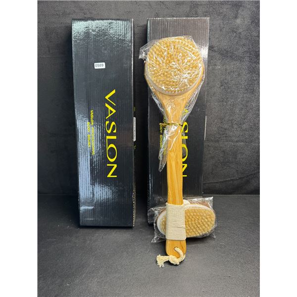 2 Vaslon Professional Body Scrub Brushes with Exfoliating Hand Brush - New