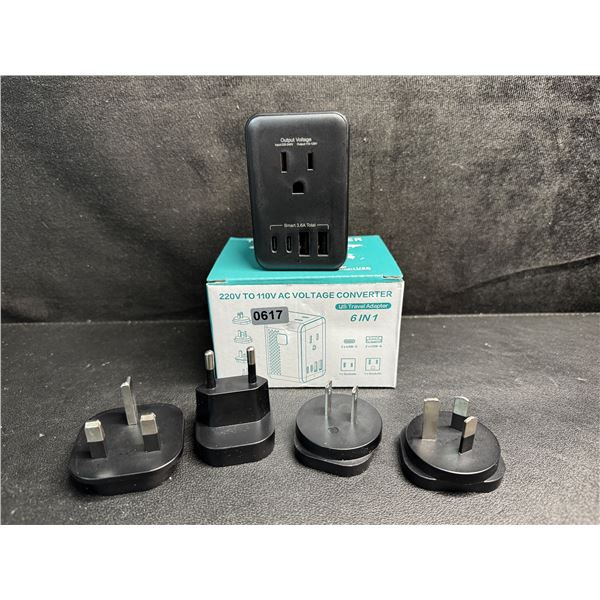 1 220V to 110V AC Voltage Converter 6-in-1 Travel Adapter Plug w/ USB-C & USB-A Ports - Brand New!