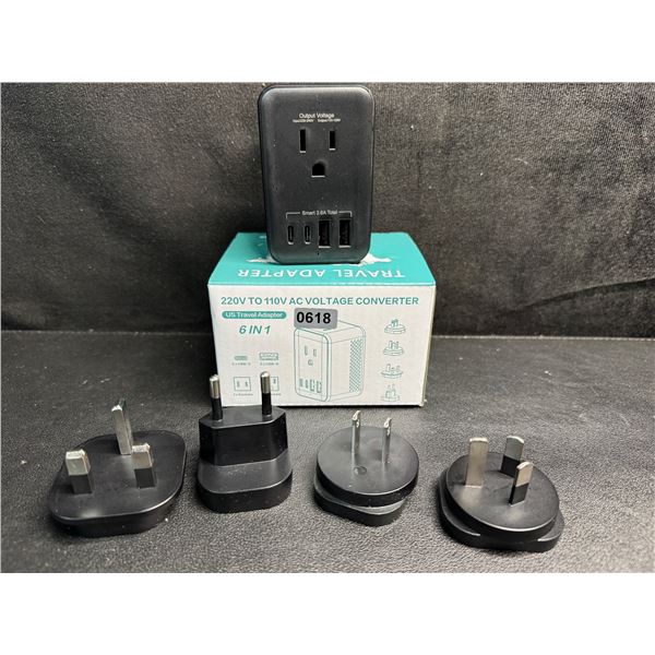 1 220V to 110V AC Voltage Converter 6-in-1 Travel Adapter Plug w/ USB-C & USB-A Ports - Brand New!