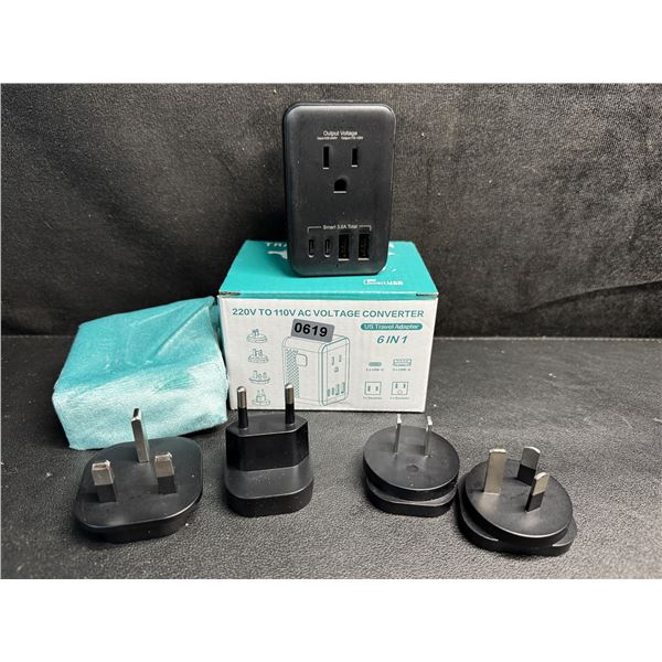 1 220V to 110V AC Voltage Converter 6-in-1 Travel Adapter Plug w/ USB-C & USB-A Ports - Brand New!