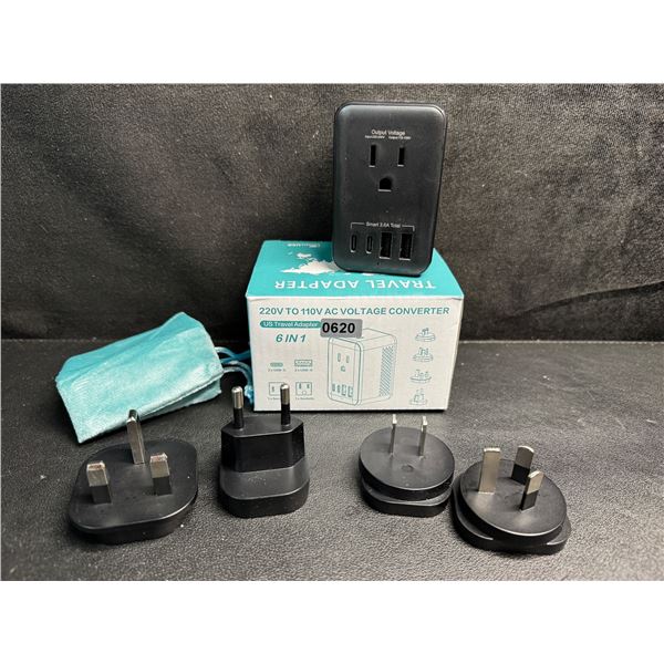1 220V to 110V AC Voltage Converter 6-in-1 Travel Adapter Plug w/ USB-C & USB-A Ports - Brand New!