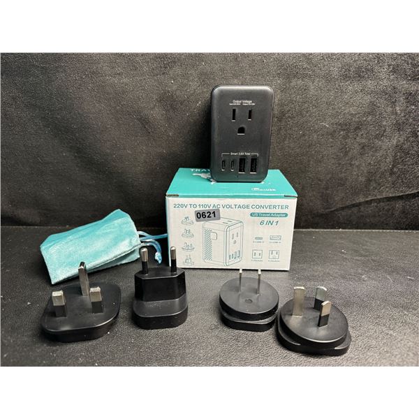1 220V to 110V AC Voltage Converter 6-in-1 Travel Adapter Plug w/ USB-C & USB-A Ports - Brand New!