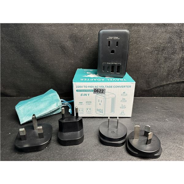 1 220V to 110V AC Voltage Converter 6-in-1 Travel Adapter Plug w/ USB-C & USB-A Ports - Brand New!