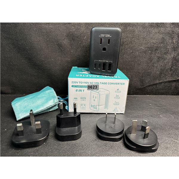 1 220V to 110V AC Voltage Converter 6-in-1 Travel Adapter Plug w/ USB-C & USB-A Ports - Brand New!