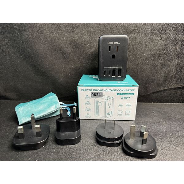 1 220V to 110V AC Voltage Converter 6-in-1 Travel Adapter Plug w/ USB-C & USB-A Ports - Brand New!