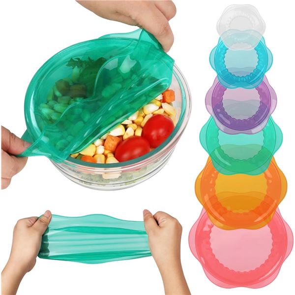 1 6-Pack of Colourful Silicone Stretch Food Storage Lids - 6 Various Sizes - New