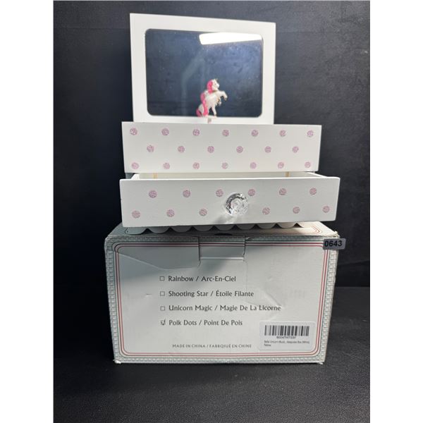 Art Lins Unicorn Jewelry Music Box - Polka Dot Glitter Design - Great Gift for Girls - Brand New