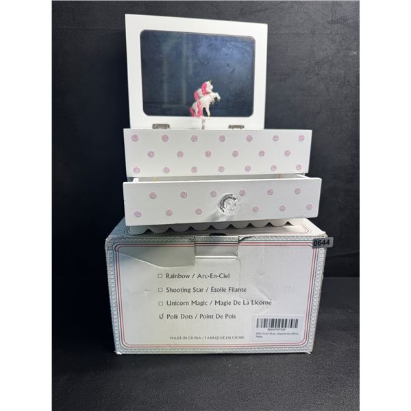 Art Lins Unicorn Jewelry Music Box - Polka Dot Glitter Design - Great Gift for Girls - Brand New