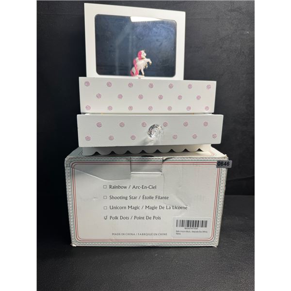 Art Lins Unicorn Jewelry Music Box - Polka Dot Glitter Design - Great Gift for Girls - Brand New