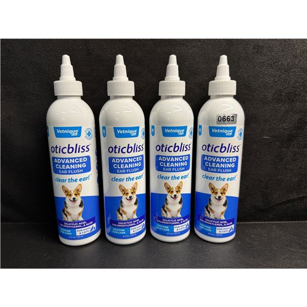Lot of 4 Vetnique Labs Oticbliss Advanced Cleaning Ear Flush for Dogs & Cats (237ml) - New