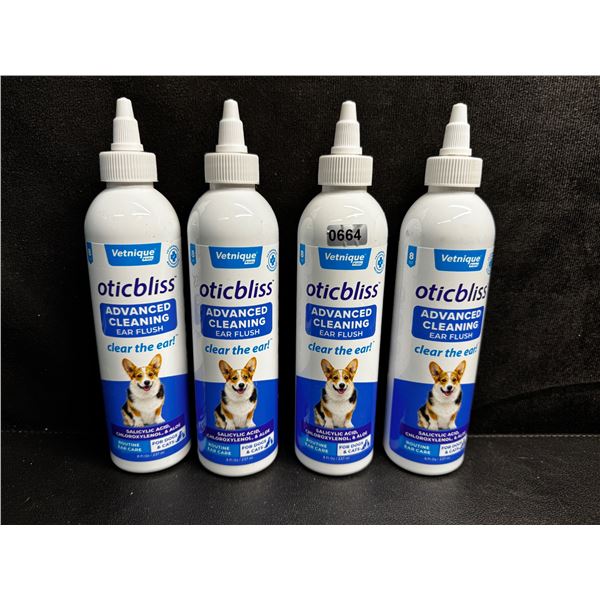 Lot of 4 Vetnique Labs Oticbliss Advanced Cleaning Ear Flush for Dogs & Cats (237ml) - New