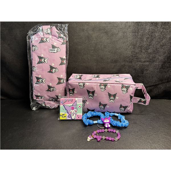 2 Kuromi 6PC Kawaii Cosmetic Bag Sets with Accessories - Brand New!