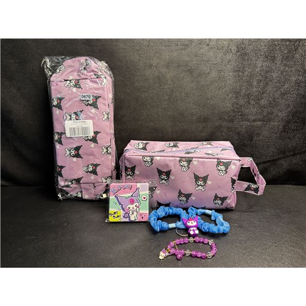 2 Kuromi 6PC Kawaii Cosmetic Bag Sets with Accessories - Brand New!