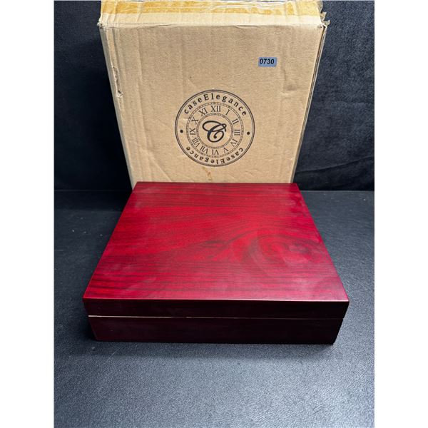 1 Cherry Finish Spanish Cedar Humidor Box with Magnetic Seal & Humidifier Gel - New
