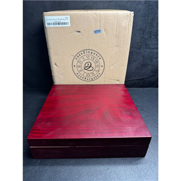 1 Cherry Finish Spanish Cedar Humidor Box with Magnetic Seal & Humidifier Gel - New