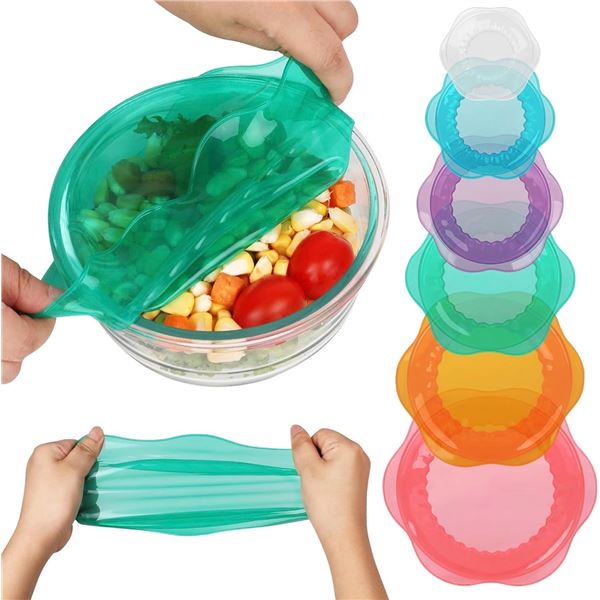 1 6-Pack of Colourful Silicone Stretch Food Storage Lids - 6 Various Sizes - New