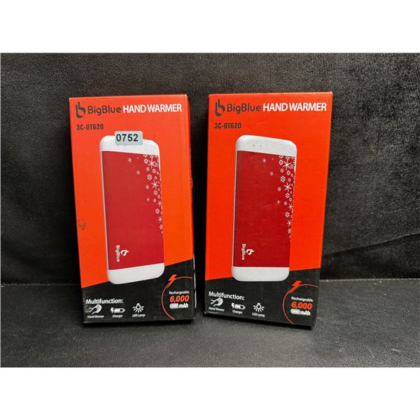 Lot of 2 BigBlue Electric Hand Warmers/Portable Powerbanks (6,000mAh) w/ Emergency Light - New