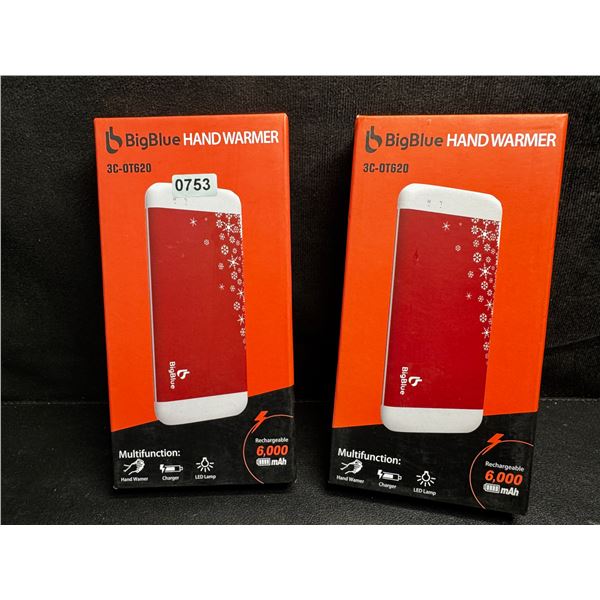 Lot of 2 BigBlue Electric Hand Warmers/Portable Powerbanks (6,000mAh) w/ Emergency Light - New