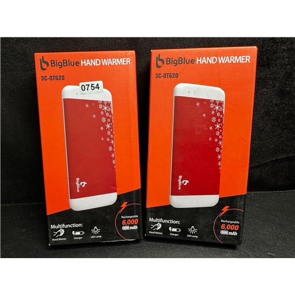 Lot of 2 BigBlue Electric Hand Warmers/Portable Powerbanks (6,000mAh) w/ Emergency Light - New