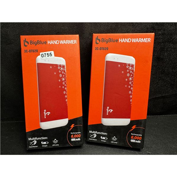 Lot of 2 BigBlue Electric Hand Warmers/Portable Powerbanks (6,000mAh) w/ Emergency Light - New