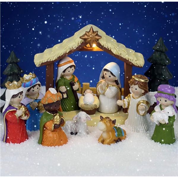 13PC Nativity Set/Christmas Story Set with LED Light - Tabletop Nativity Figurine Set - New Sealed