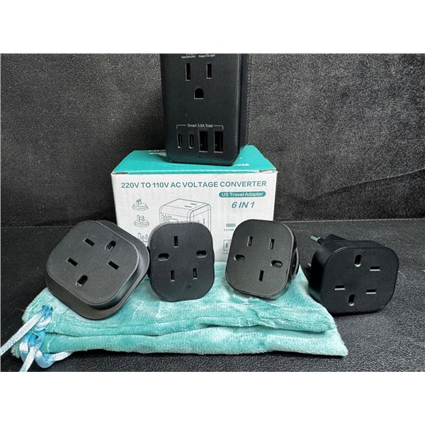 1 220V to 110V AC Voltage Converter 6-in-1 Travel Adapter Plug w/ USB-C & USB-A Ports - Brand New!