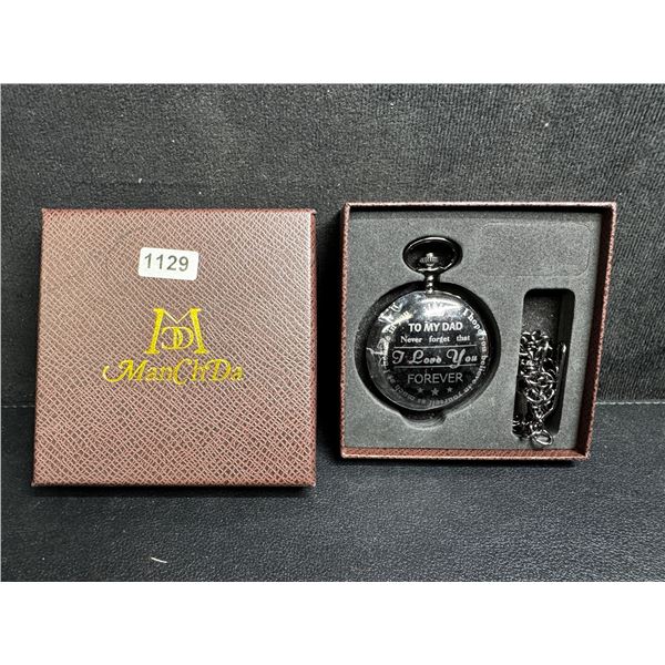Pocket Watch with Chain and Special "I Love You Dad Message" - New
