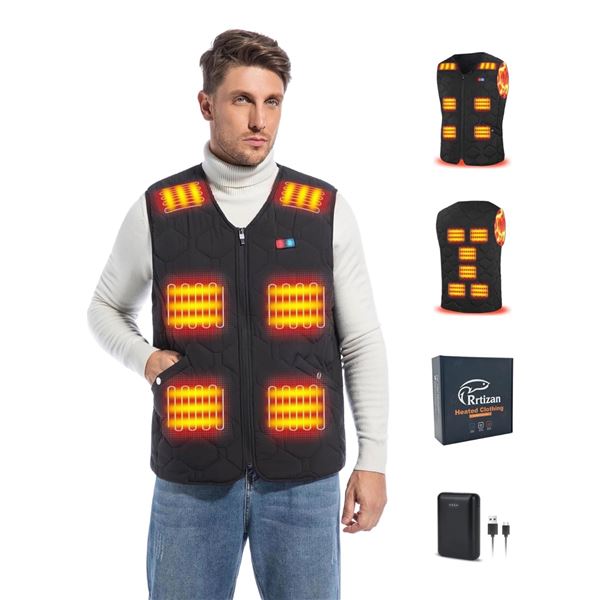 Suconbe Mens Classic Black Heated Vest Size XL with 5 Second Fast Heat - New