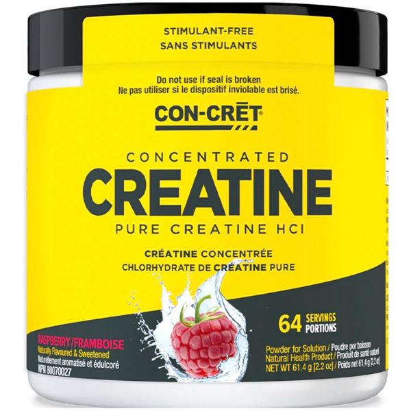 Con-Cret Concentrated Creatine HCI Powder/Workout Supplement (61.4g) Raspberry Flavor - New